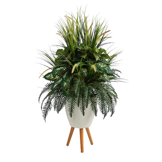 4.5ft. Mixed Greens Plant in White Planter with Legs